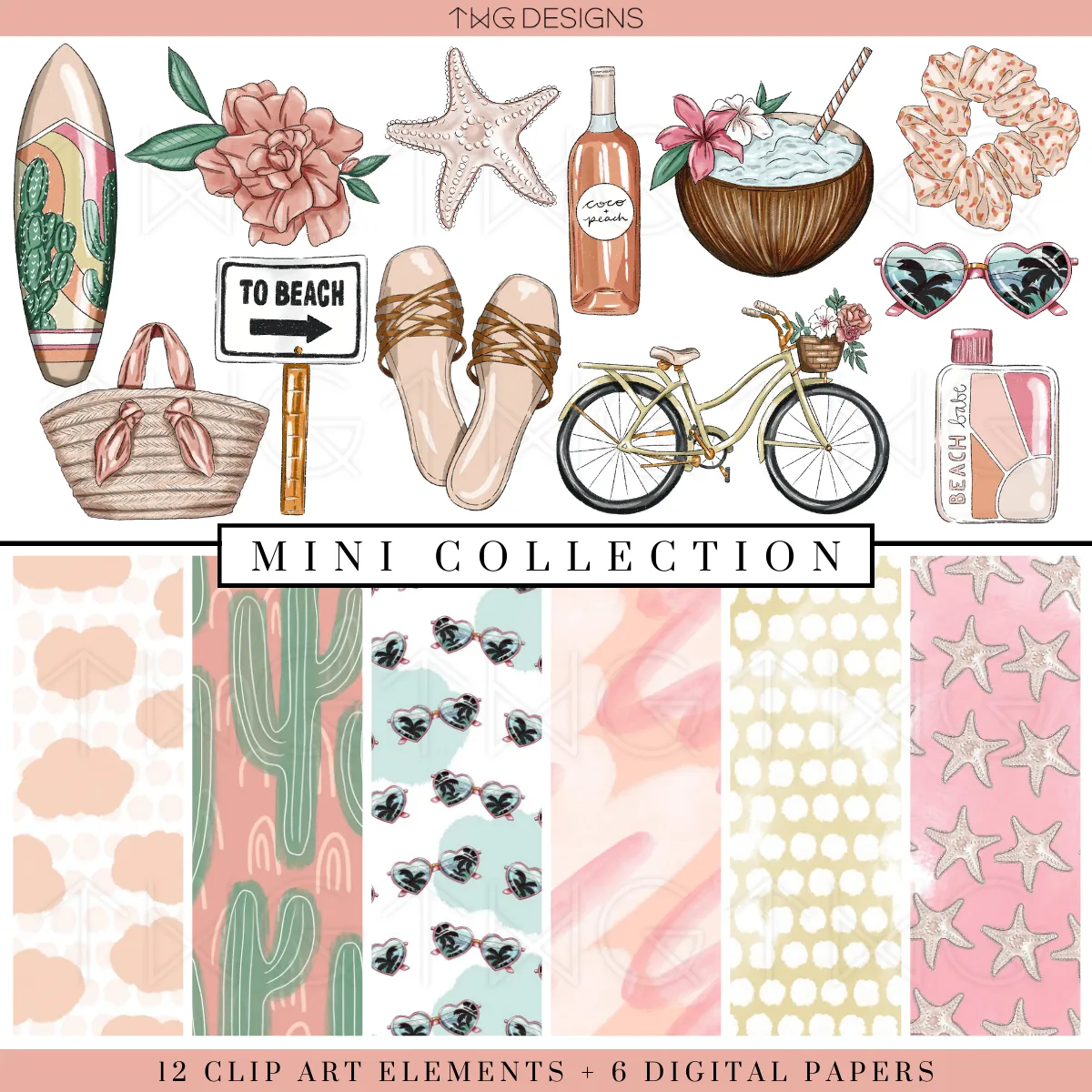 Boho Beach Clipart   Pattern Bundle