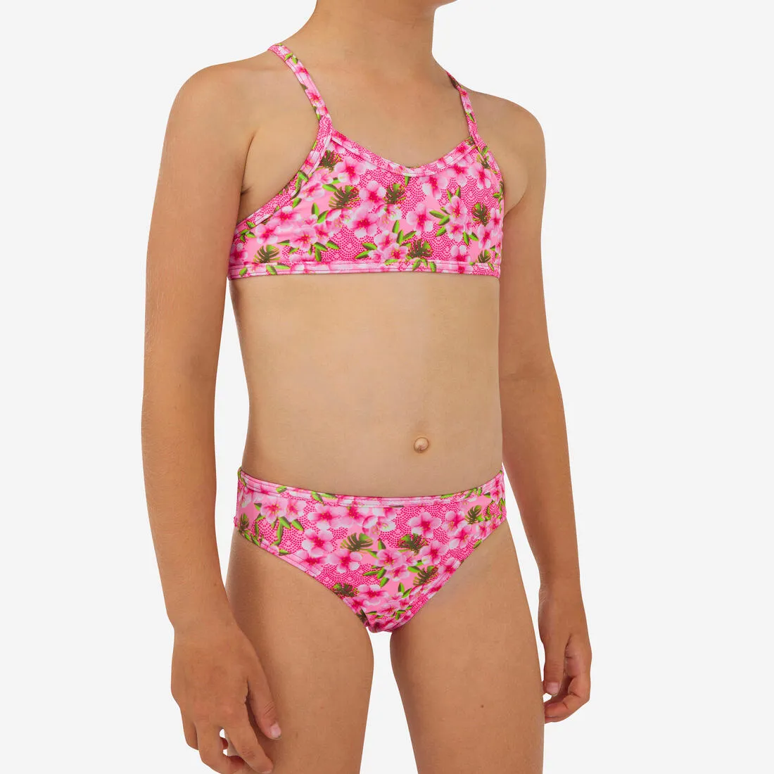 Girl’s 2-piece surf swimsuit floral with crossed straps