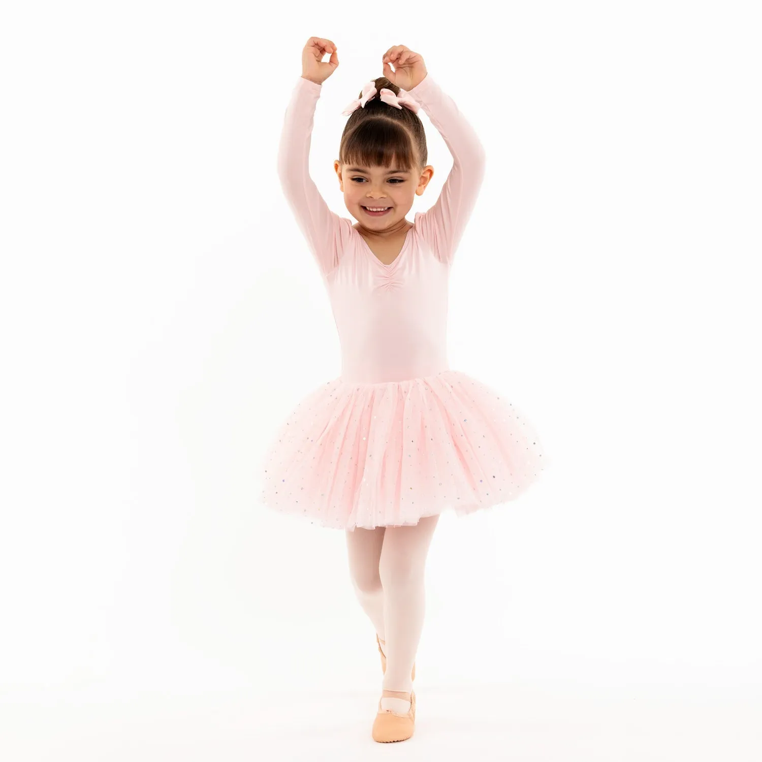 Kaia: Long Sleeve Tutu Dress with Sequins in Pink