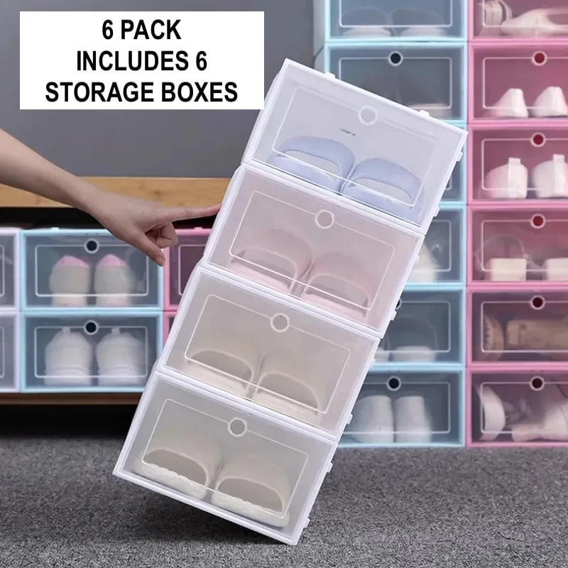 NEW Shoe Storage Box Stackable and Foldable, Transparent and Space-Saving Storage Shoes, Shoe Rack Easy to Build Yourself, Suitable for Shoes up to Size 12, 6pk
