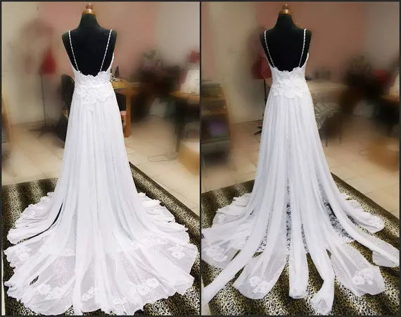 Spaghetti Straps Wedding Dress Bridal Gowns, Backless Lace Wedding Dress