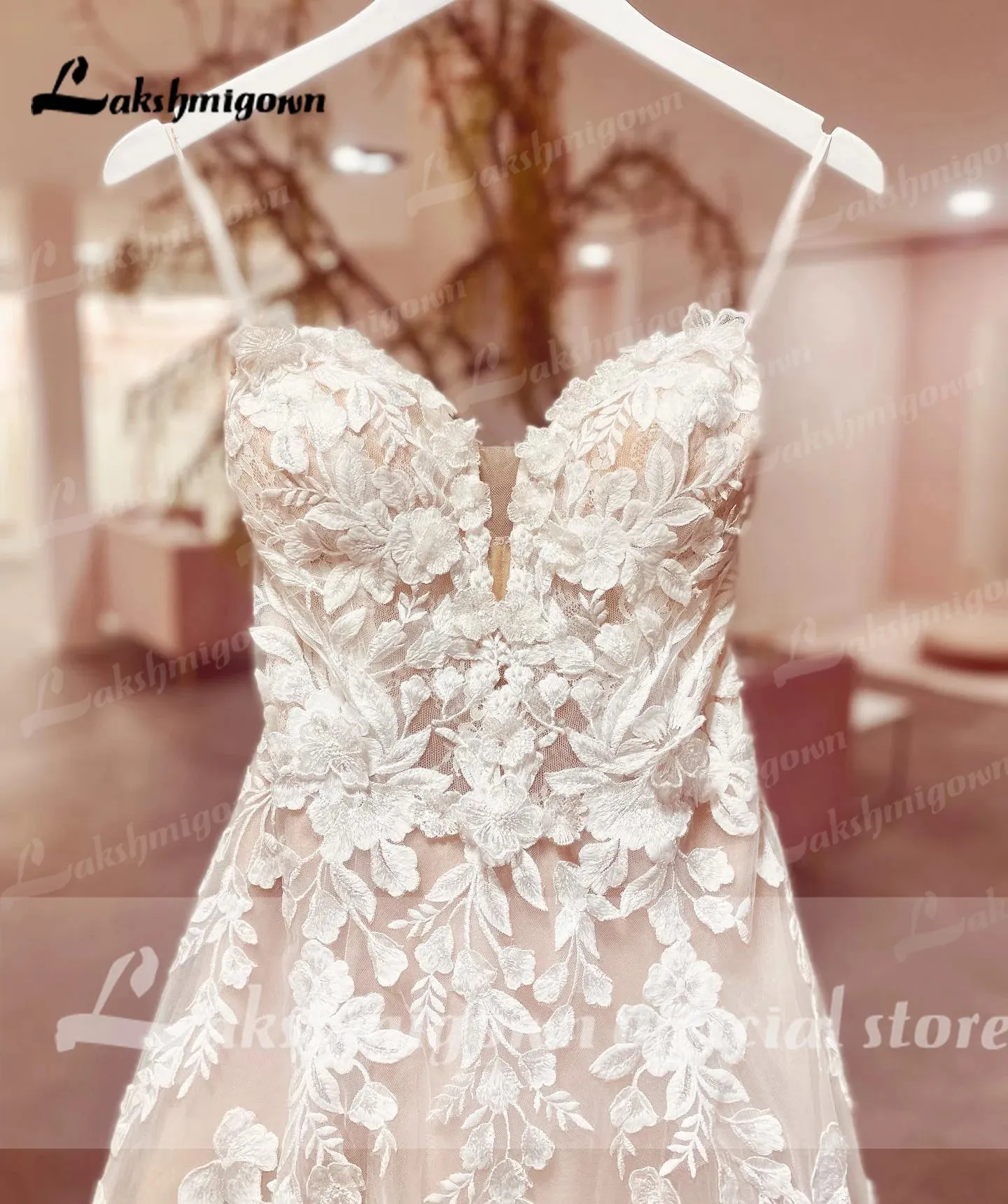 Spaghetti Straps Women Boho Wedding Dress Lace Bodice Chic Robe Bridal A Line Tulle Wedding Dresses Open Back