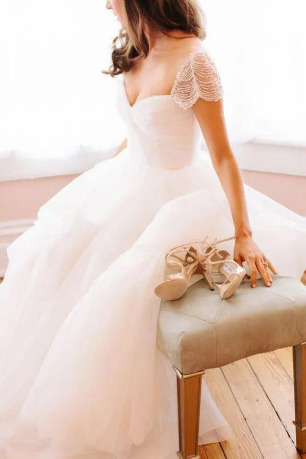 Wedding Dresses Cheap Floor-length Sexy Ivory Beading Tulle Ball Gown TN245